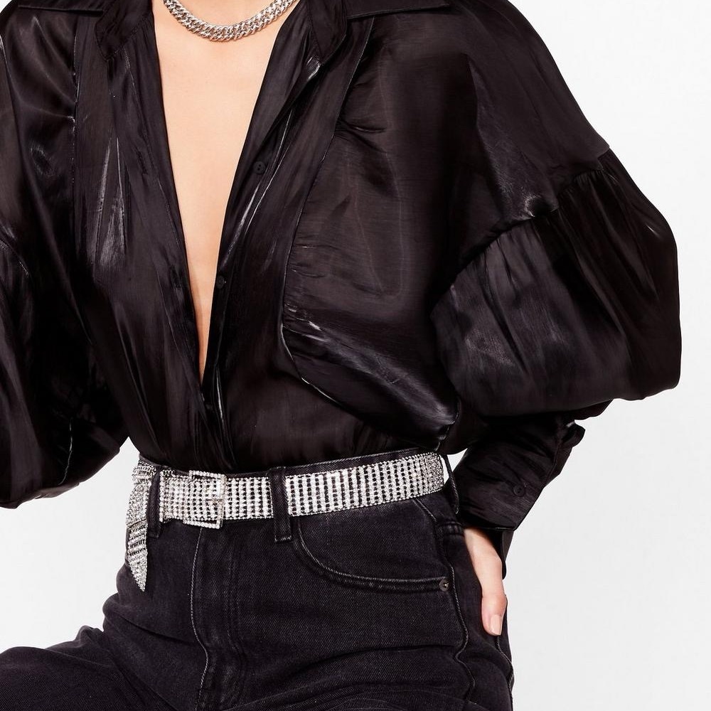 Nasty Gal New Black Shimmering Chiffon Shirt - Batwing long Sleeve Blouse